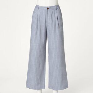 Free People Parisienne Et Alors Rein Pants Blue Ecru Stripes Linen Size 4 NEW